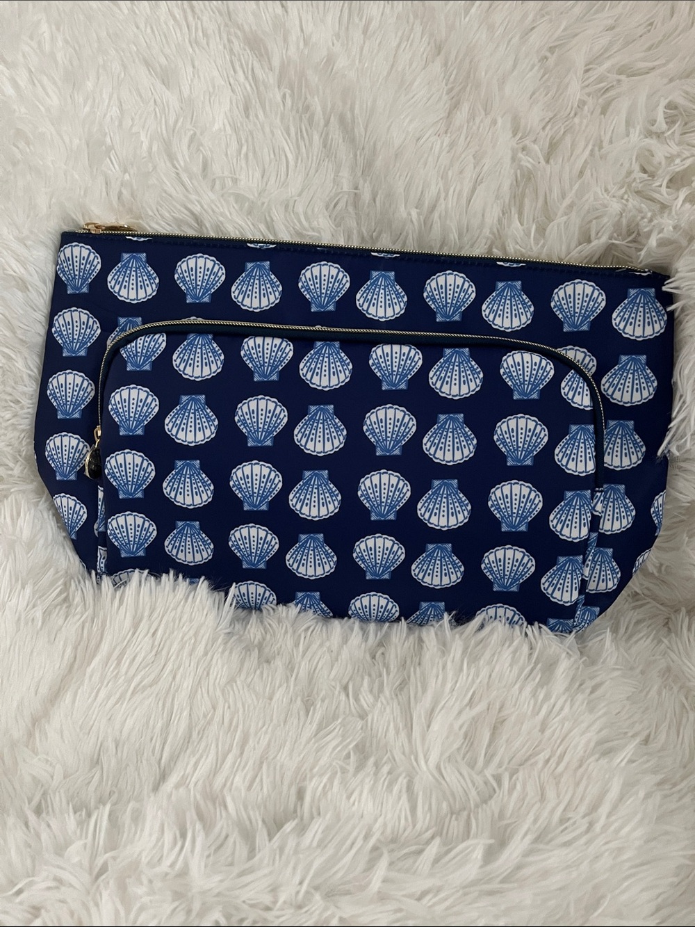 Dabney Lee Navy Shell-Print Cosmetic Pouch